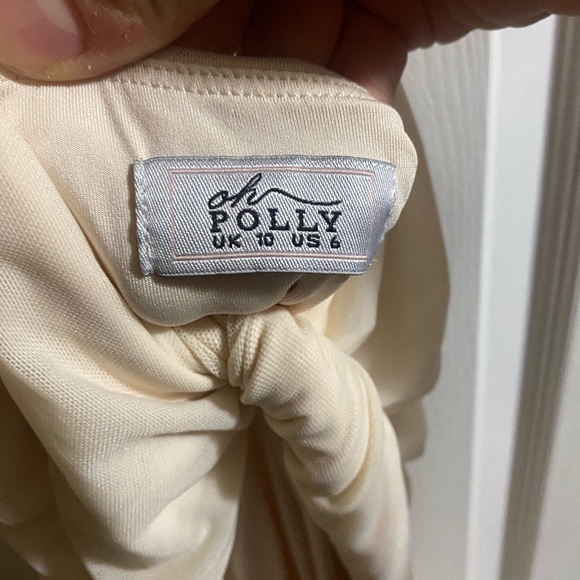 Oh Polly Low Plunged Ruched Dress in Ivory, Sz 6 - Picture 3 of 4